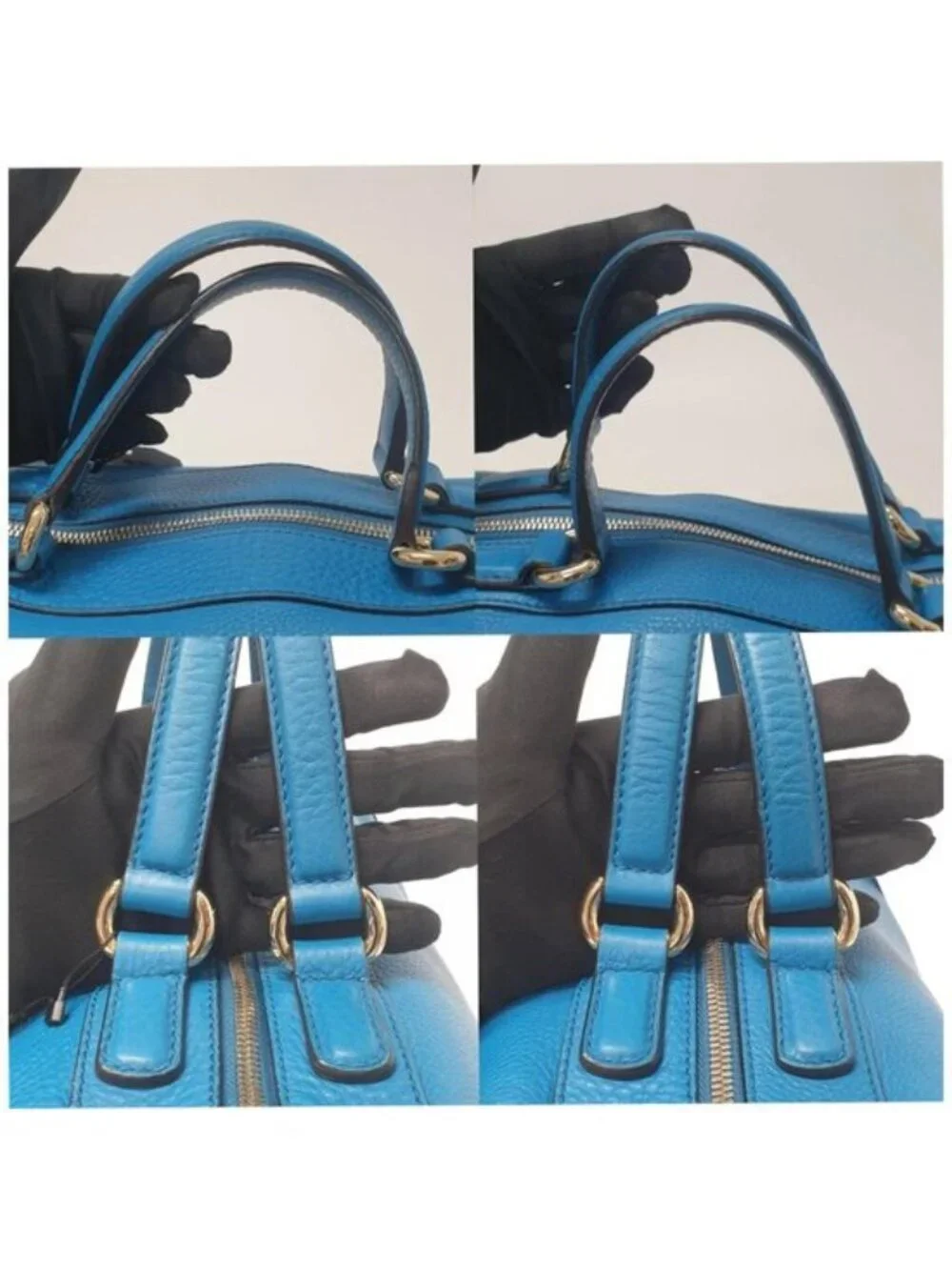 Authentic Gucci Bright Diamante Blue Leather Boston Satchel Bag